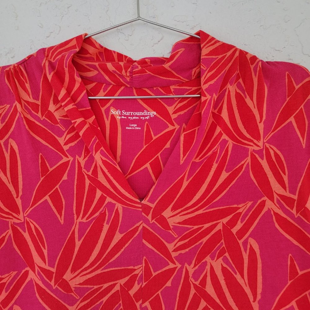 Soft Surroundings Floral Top Red Orange Woman L - Picture 2 of 8